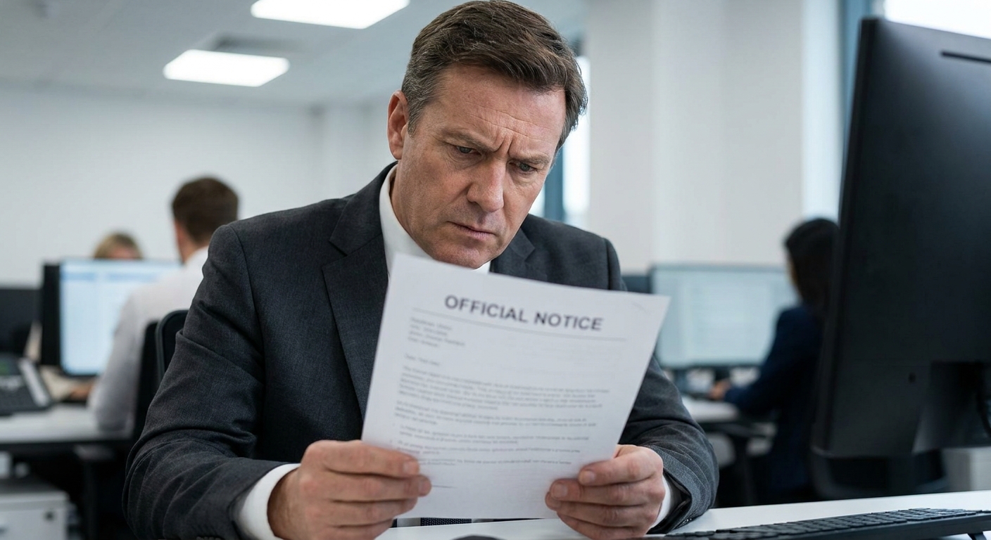 Persona revisando con seriedad la notificación de un NOID de USCIS para preparar su respuesta legal