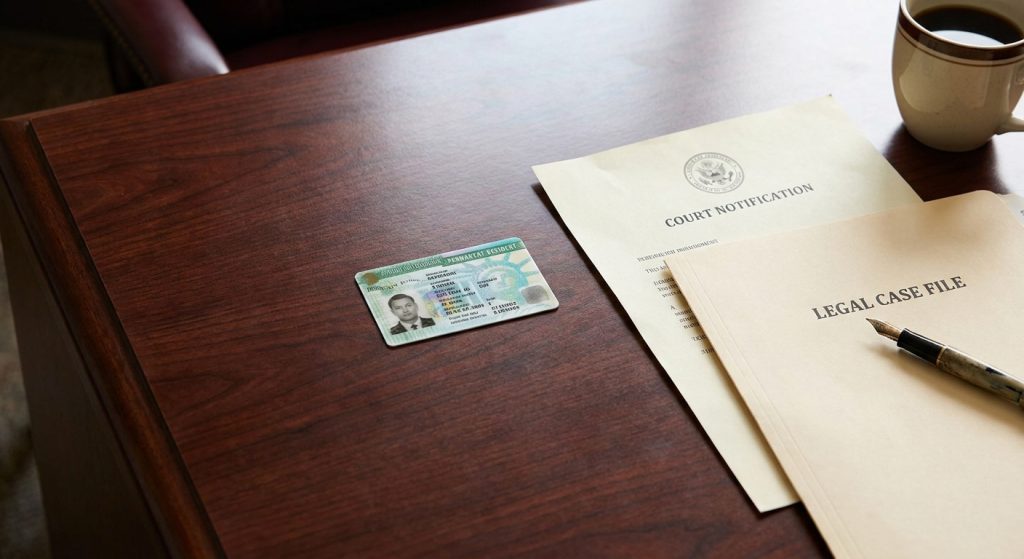Residencia sobre mesa detallando causas legales por las que pueden deportar a un residente permanente
