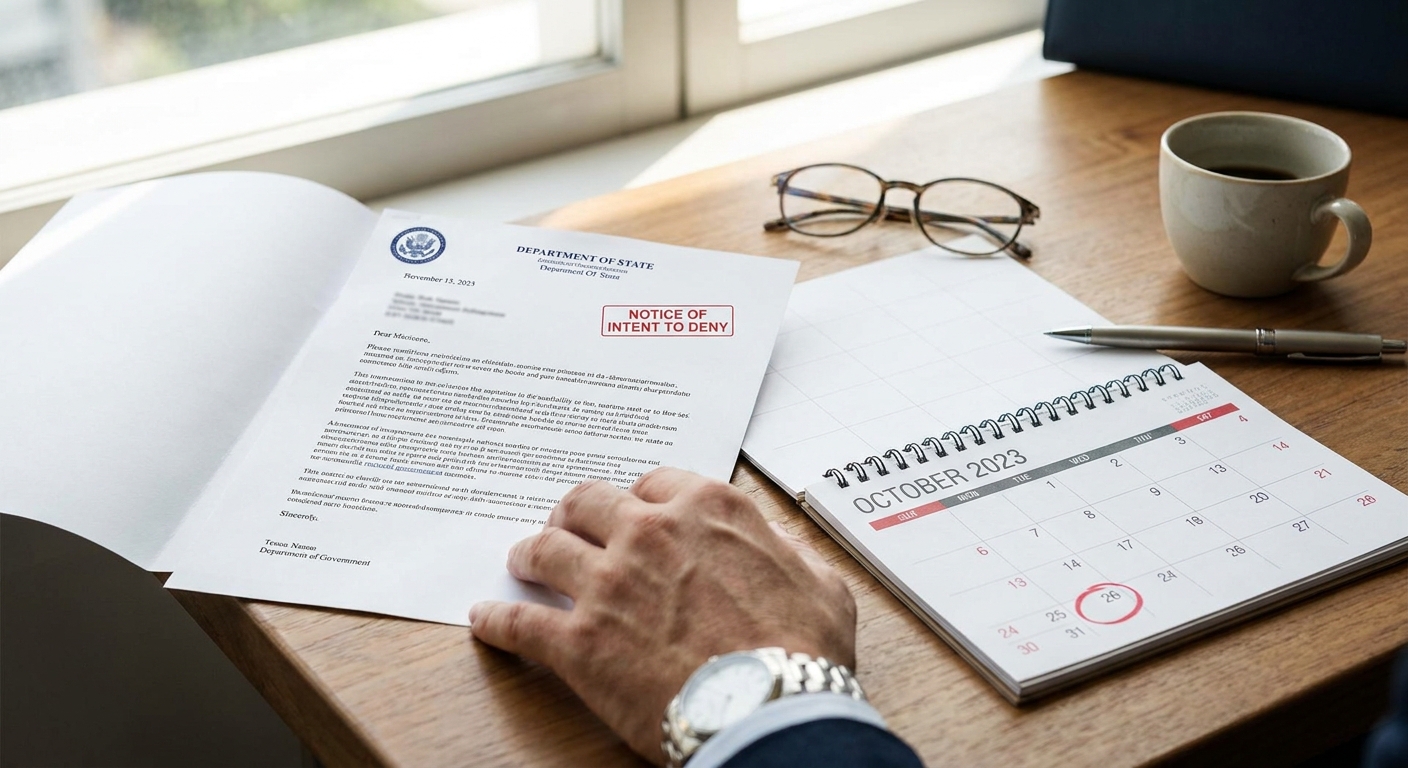 Sobre oficial de inmigracion abierto sobre un escritorio abordando el noid uscis recibido