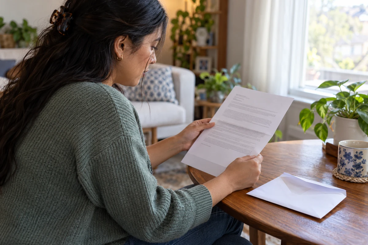 Persona revisando una carta recibida en su casa
