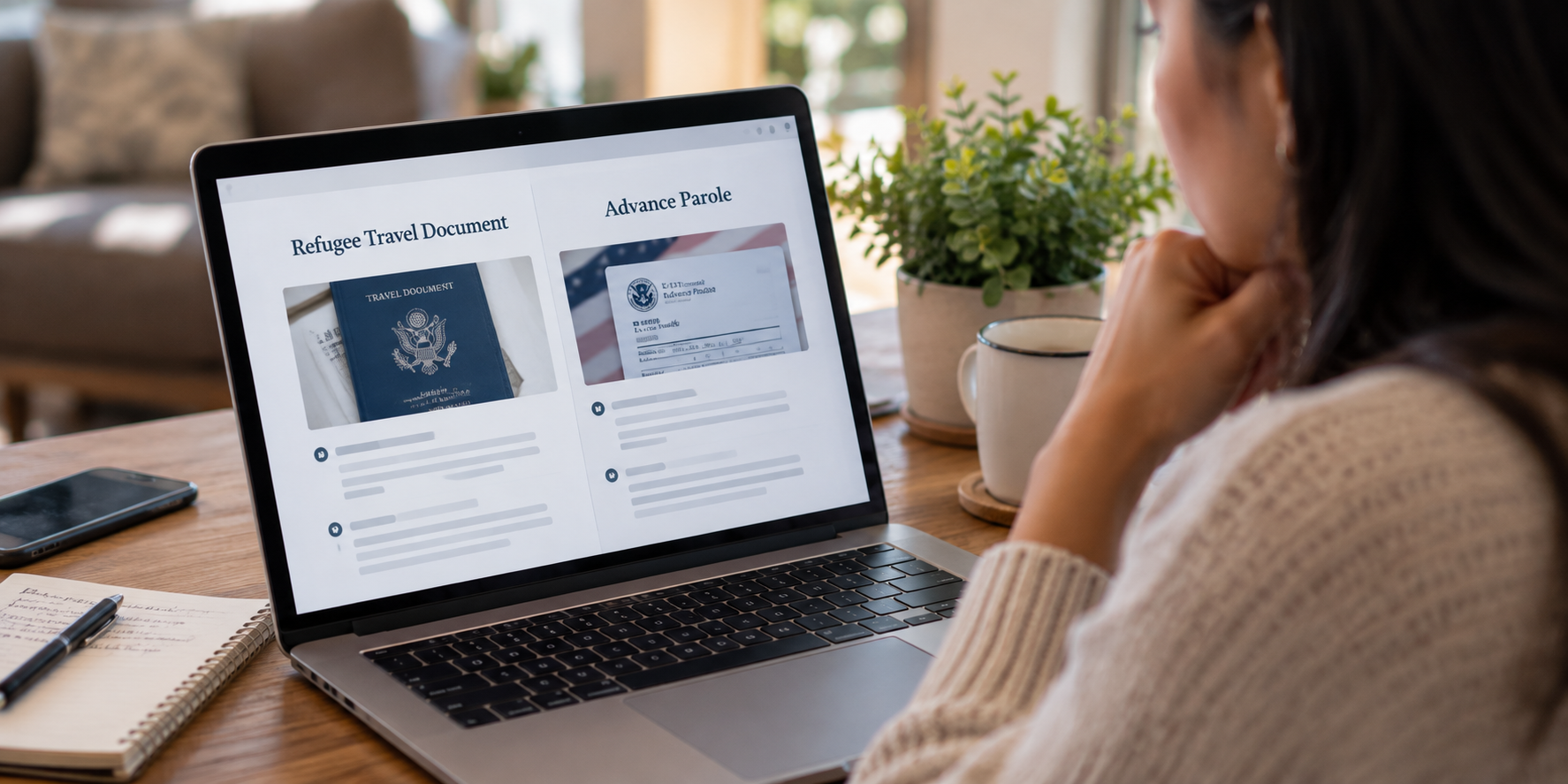 Persona comparando refugee travel document y advance parole